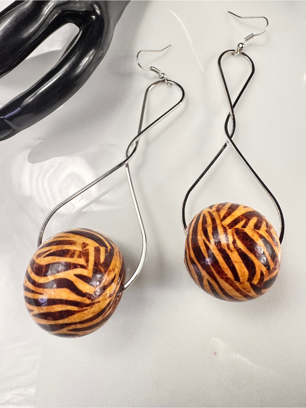 Handcrafted Brown Zebra-Print Drop Earrings